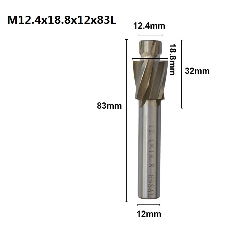 1 unidad de fresa de avellanado XCAN con 4 puntas HSS, herramienta de ranurado piloto de M3.2-M16.5, fresa para taladro de madera/Metal: M12.4x18.8x12x83