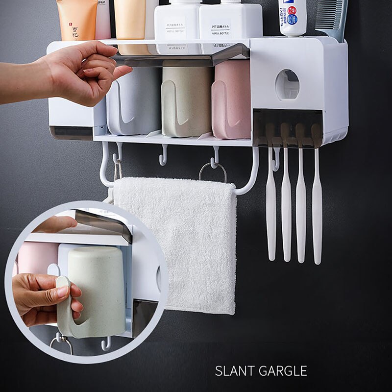 GESEW Multifunction Toothbrush Holder Wall Mounted Storage Rack Automatic Toothpaste Squeezer Dispenser Bathroom Accessories
