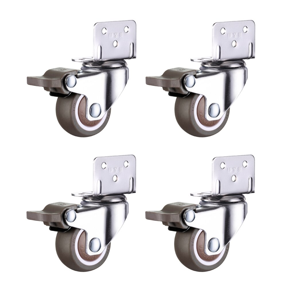1/4PCS Furniture Swivel Casters Wheels Crib Rubber Rollers Wheel L-Bracket Caster With Brake No Noise For Crib Bookcase Cabinet: 1 Inch / 4PCS with brake