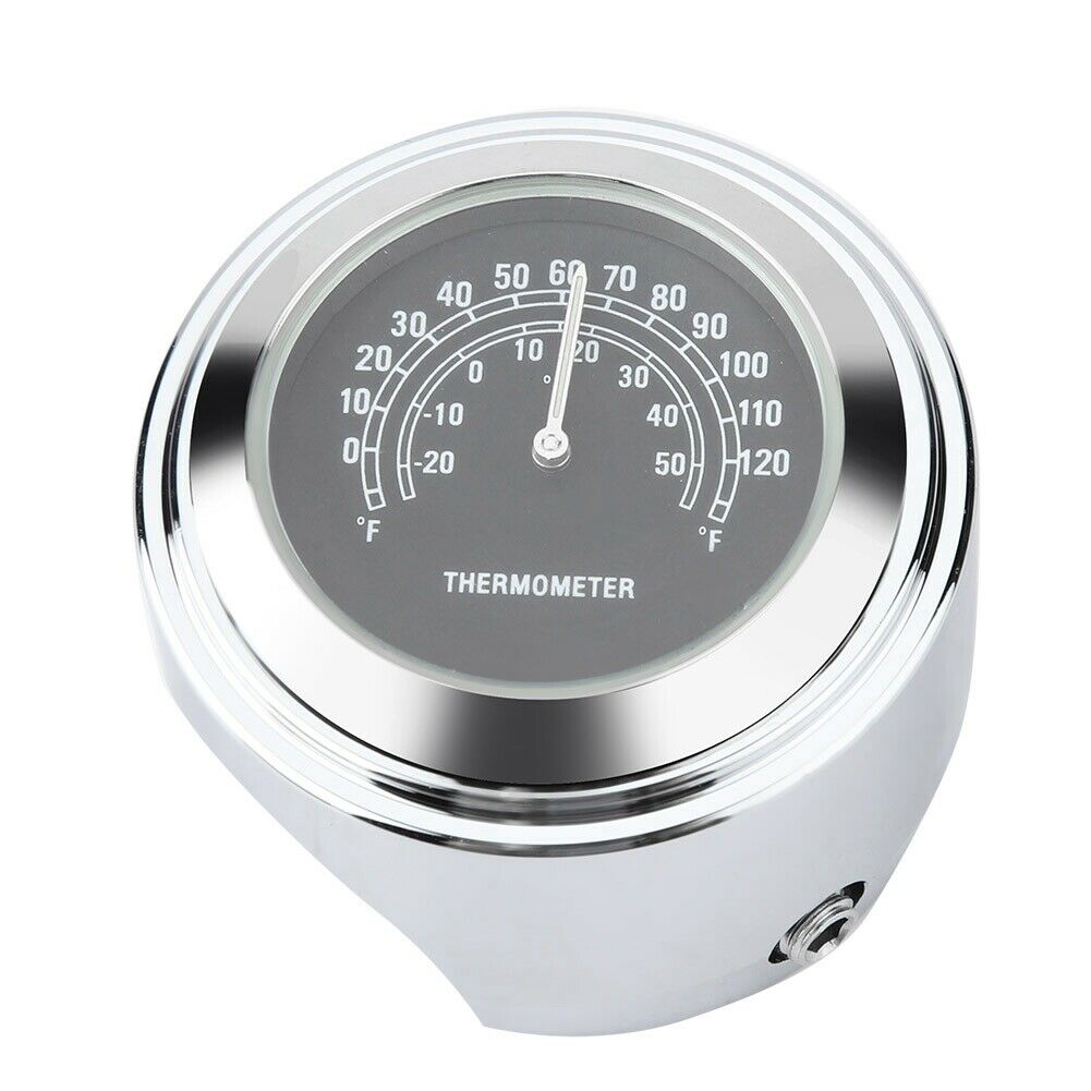 Motorcycle Front Chrome Waterproof 7/8" 22mm Handlebar Mount Temp Thermometer Clock Watch Instruments for Most Models
