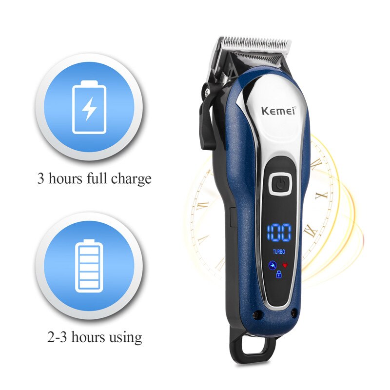 Kemei KM-1995 Professional Hair Clipper Men Cordless Hair Trimmer Stainless Steel Cutter Blade LCD Display Hair Cutting Machine