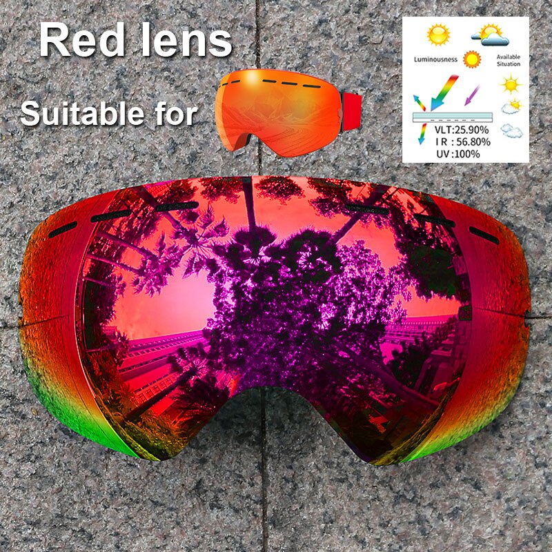 PHMAX-Lentes de repuesto para gafas de esquí normales, lentes de visión nocturna, amarillas, antivaho, Multicolor, solo aplicable a XJ-01: Red Lens