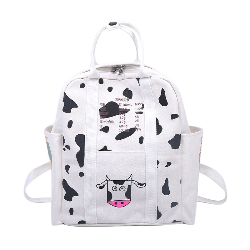 2pcs/set Cute Girls Milk Cow Printing Backpack Women Canvas Travel Knapsack Student School Bag Teenager Rucksack