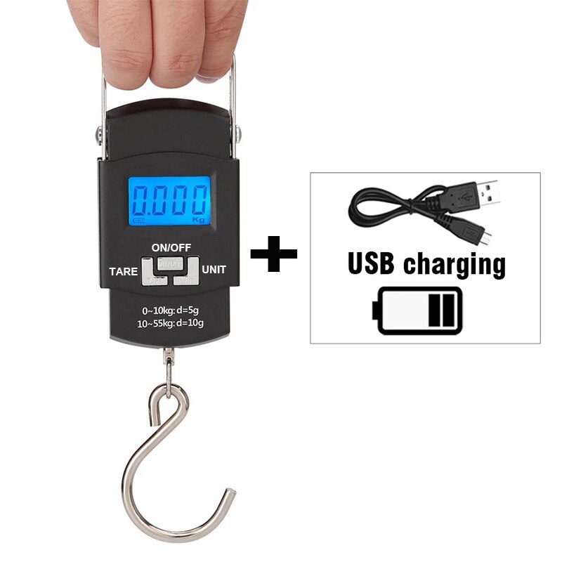 USB Charging 55KG/10g Mini Electronic Portable Digital Scale LED Display Precision Luggage Weight Hanging Scale Fishing Balance: Default Title