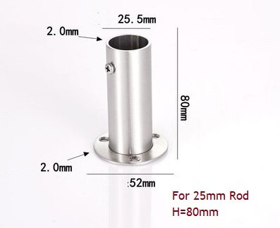 2 st/lot 201 304 rostfritt stål 60mm 80mm hög hög flänshållare fäste garderobsstång vägggolv 19mm 22mm 25mm 32mm rör: 201 rostfritt stål / 25mm h80mm