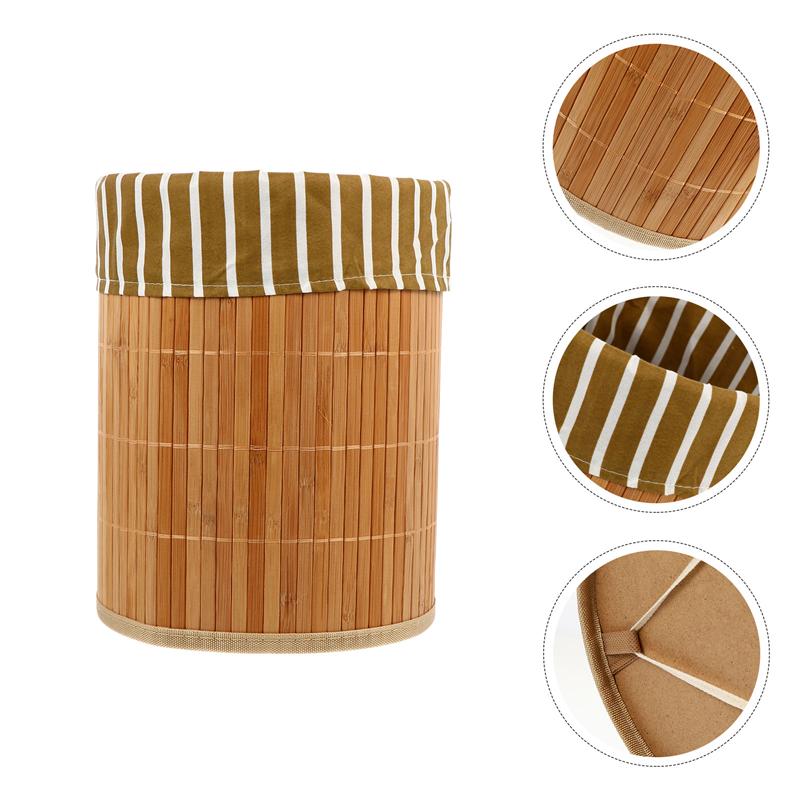 Bamboo Weaving Storage Basket Sundries Basket Foldable Clothes Basket Foldable Round Office Trash Can Classification Waste Paper