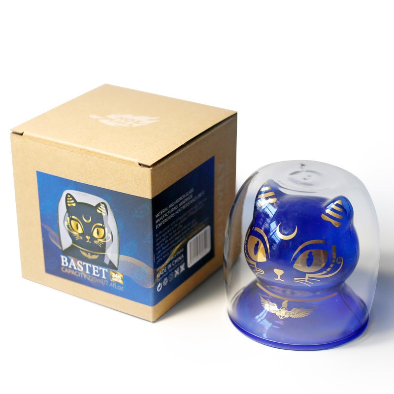 Bastet Egypt skytshelgen kattkopp gullbelegg vin dobbeltlag kaffe øl vann krus glass melk te glass