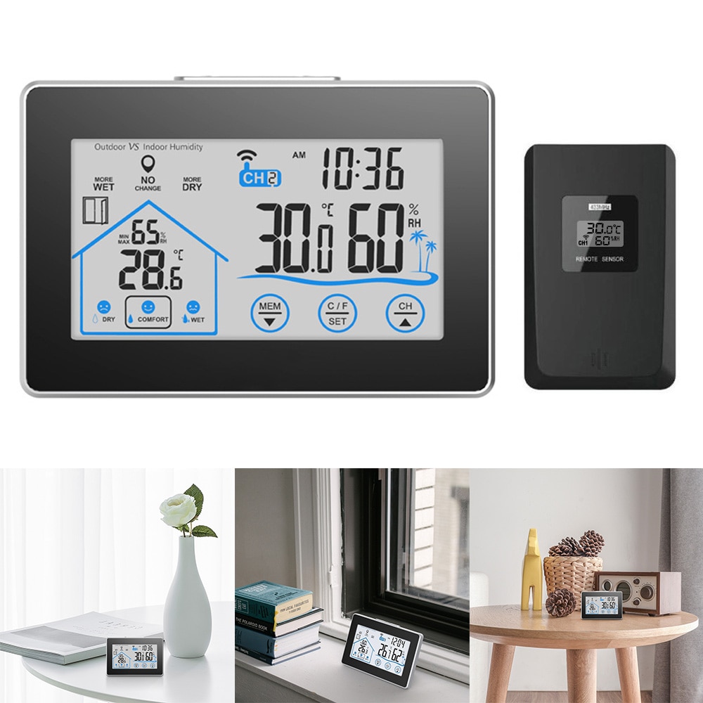Wireless Weather Station Touch Screen Thermometer Hygrometer Indoor Outdoor Wifi Weather Forecast Sensor Clock