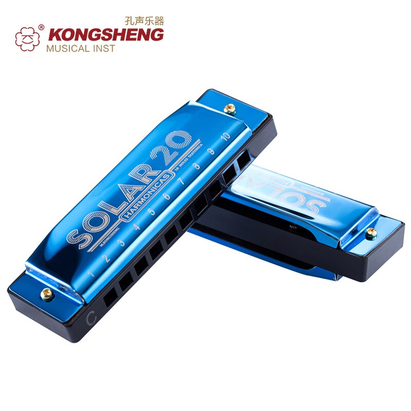 KONGSHENG 10 fori armonica diatonica blues arpa bocca organo chiave di C canna strumento musicale per principianti nero dorato blu