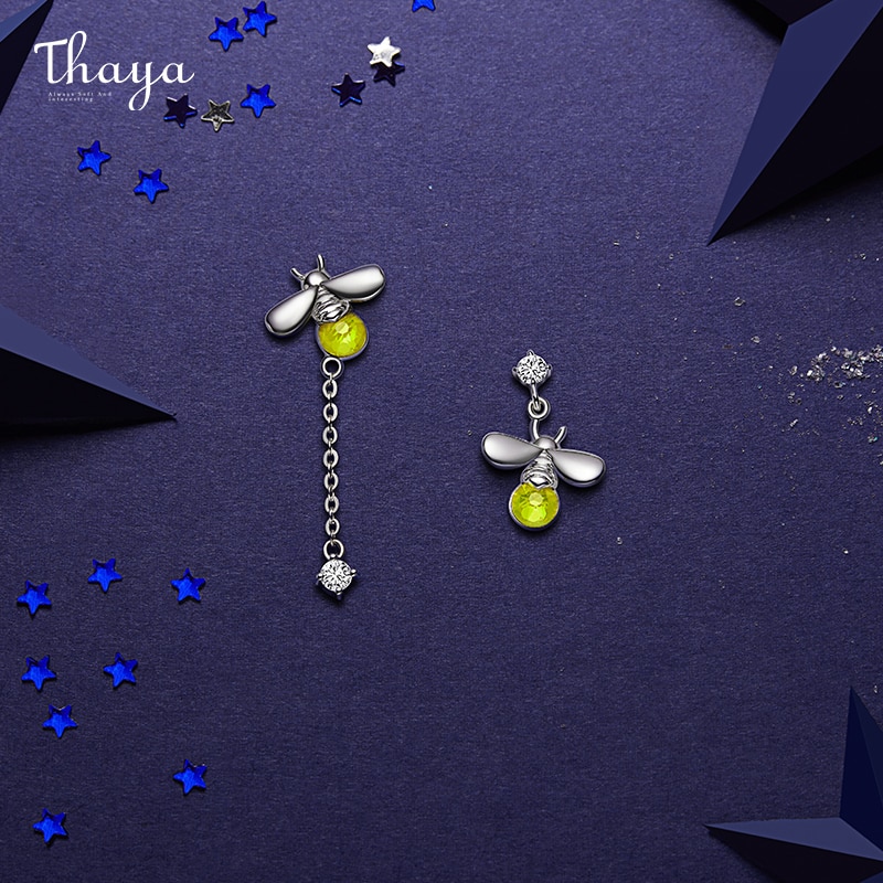 Thaya Verzilverd Firefly Oorbellen Dangle Geel Kristal Zilveren Kleur Bedels Voor Vrouwen Mode Fijne Sieraden