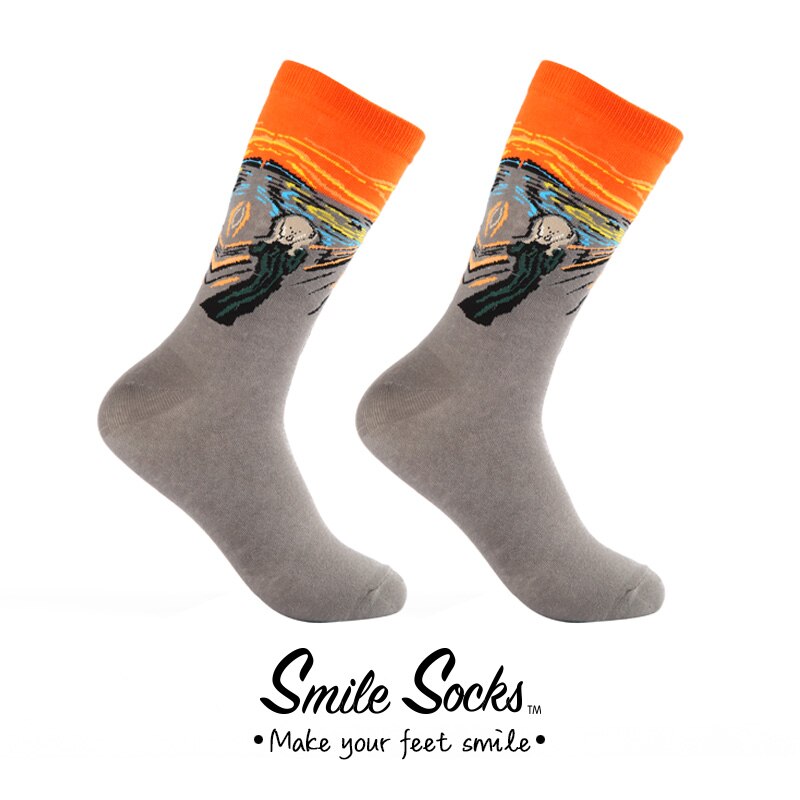 Hommes coton rétro abstrait peinture à l'huile Art chaussettes crier moderne Van Gogh nuit étoilée heureux peinture à l'huile planche à roulettes chaussette: cry
