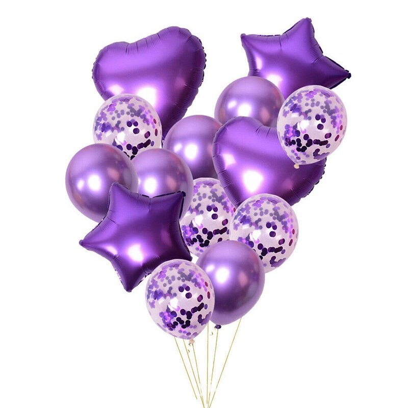 14Pcs 12/18-Inch Harten Sterren Confetti Folie Ballonnen Latex Ballonnen Bruiloft Decoratie Benodigdheden: 07