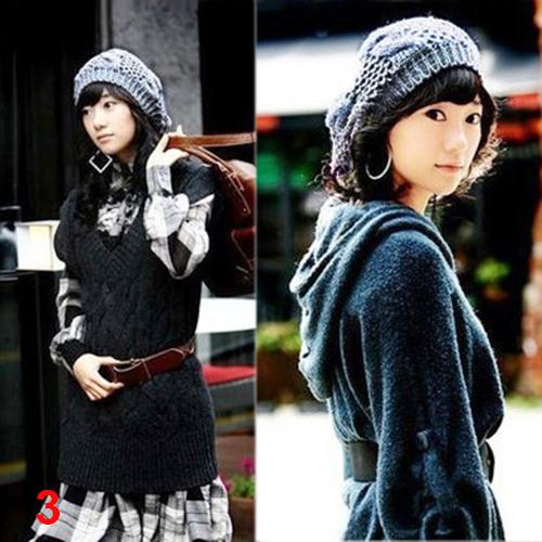Womens Berets Hats Lady Beret Hat Braided Baggy Beanie Crochet Hat Ski Knitted Cap: Grey