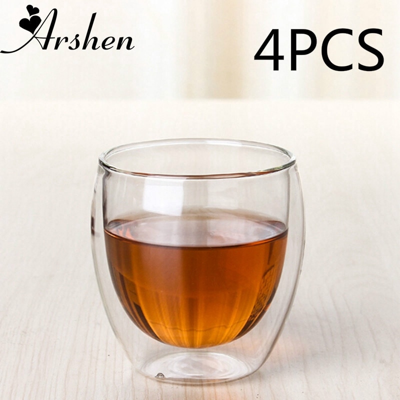 Arshen 4 st/set 80ml klara dubbelväggiga dubbelglas kaffe tekoppar glas mjölk öl soppa och isolerade vinkoppar