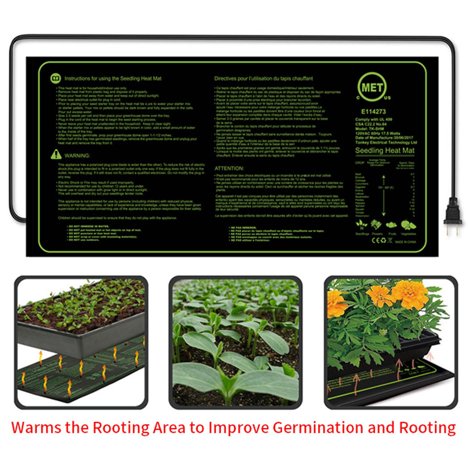 Seedling Heating Mat 50x25cm Waterproof Plant Seeds Germination Propagation Clone Starter Pad 110V / 220V Garden Tools 1 Pc