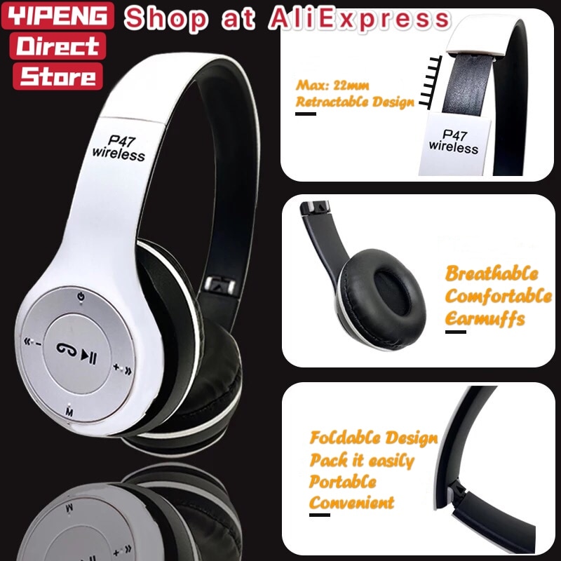P47 langattomat kuulokkeet hifi stereo taitettava bluetooth-kuuloke mikrofonilla tuella sd-kortti  ps4 älypuhelimen tablet-kannettavalle