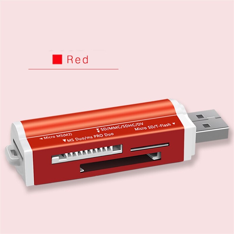 4 in 1 4 Slots Card Reader U Disk PC Phones Memory Cardreader Micro SD/SDXC TF Card Reader for Laptop Computer: Red without OTG
