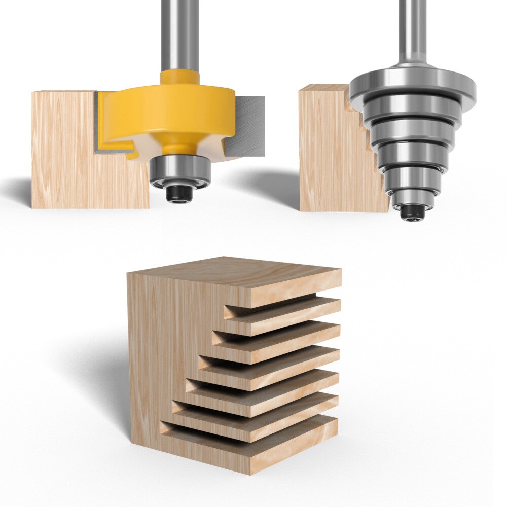 2PCS 8mm 12MM 12.7MM Shank Rabbet Router Bit with 6 Adjustable Bearings Tenon Milling Cutter Cemented Carbide Woodworking Bits