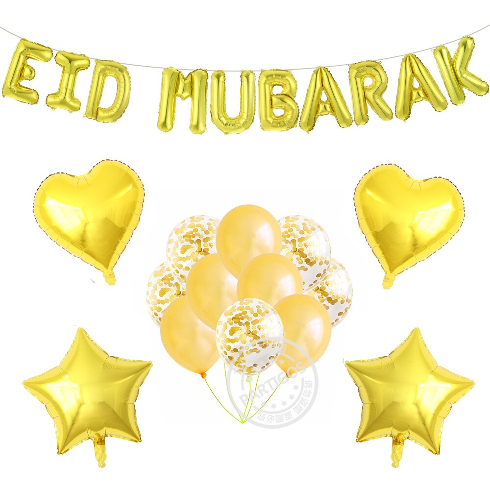 24 stk/sæt 16 tommer eid mubarak balloner ramadan dekoration rosenguld konfetti balloner til muslimske festlige festdekorationer: 24 stk guldsæt
