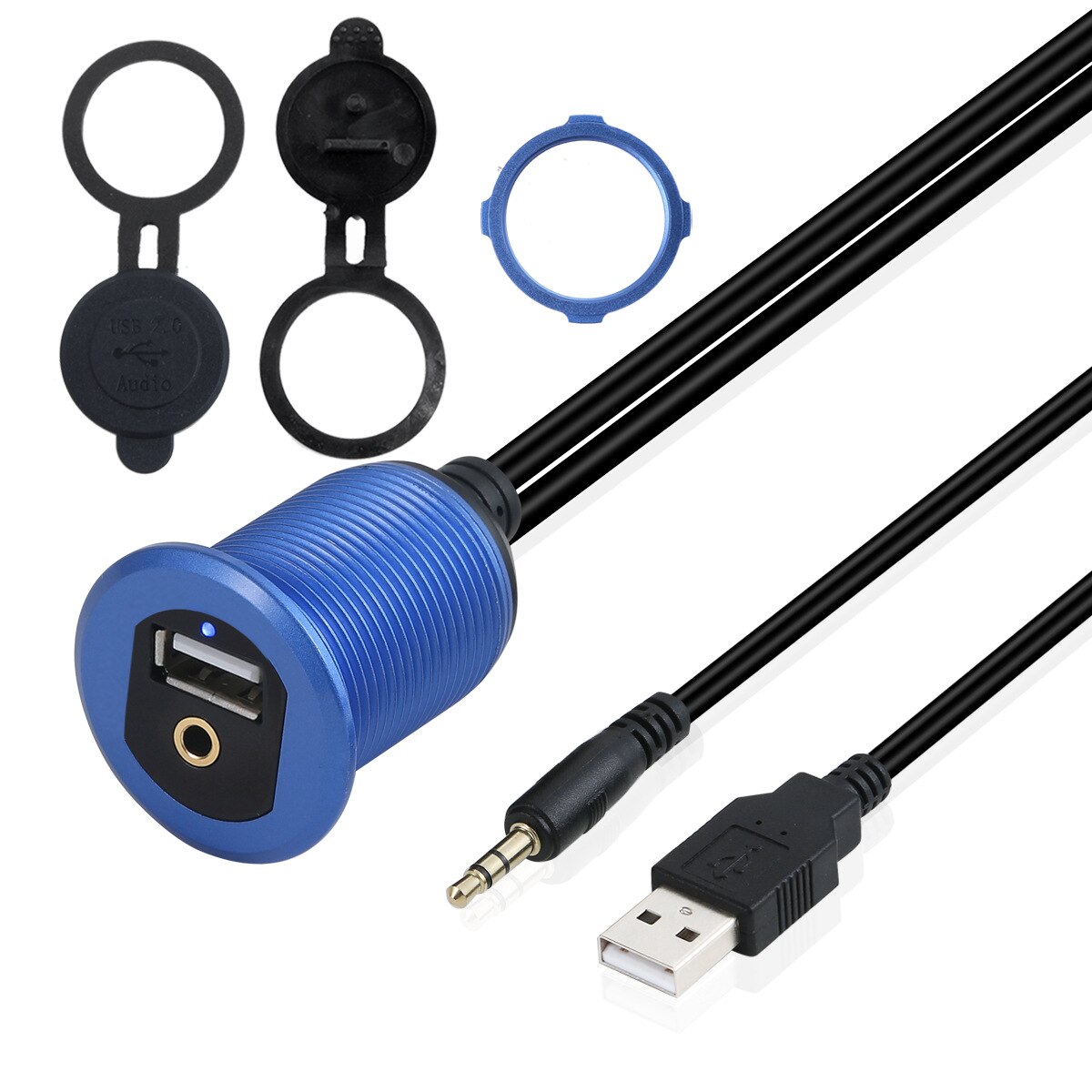Led lys usb & 3.5mm aux forlenger innfelt kabel , 1/8 aux bil sykkel båt motersykkel ledning 1m/3ft/100cm: Blå