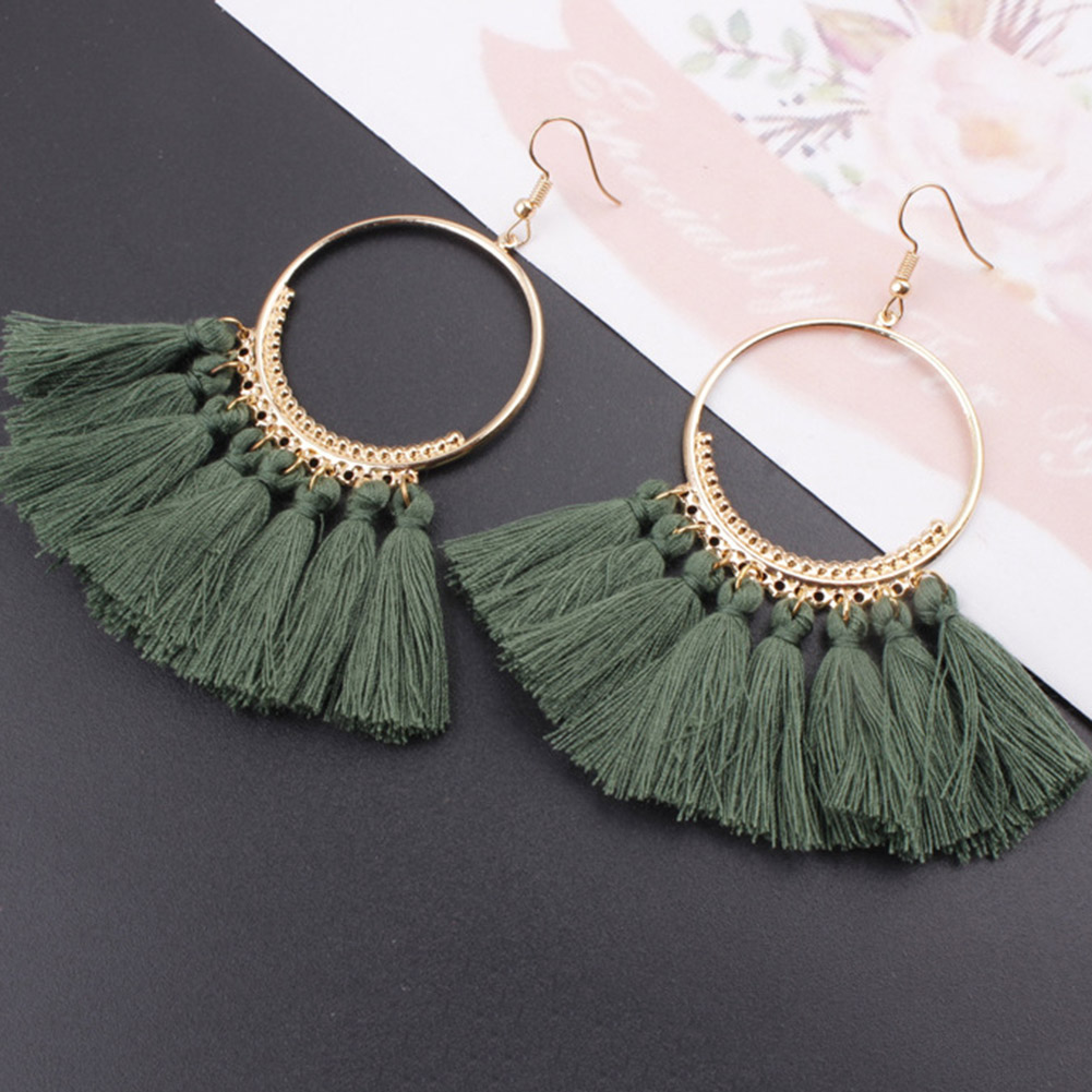 Vintage dynda spadek Tassel kolczyki dla kobiet kobieta moda oświadczenie etniczne artystyczne Boho duże kolczyki biżuteria akcesoria: Army Green