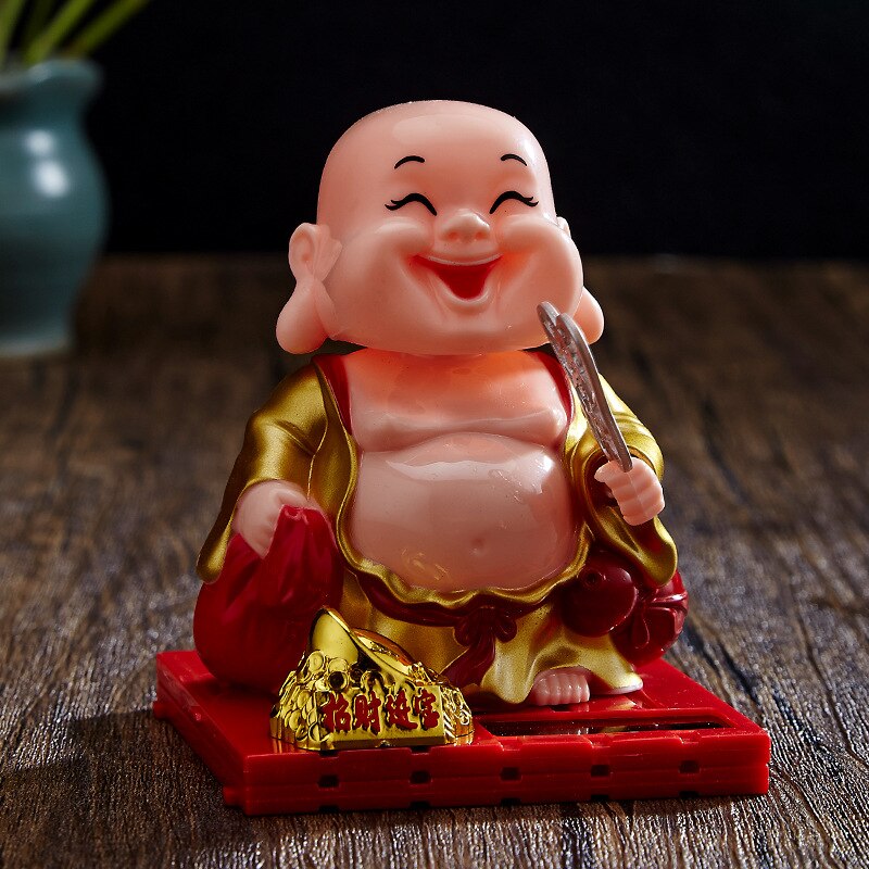 Solar Little Monk Model Ornaments Shake Head Car Interior Decoration Cute Monk Figure Toy Home Desk Decor Birthday