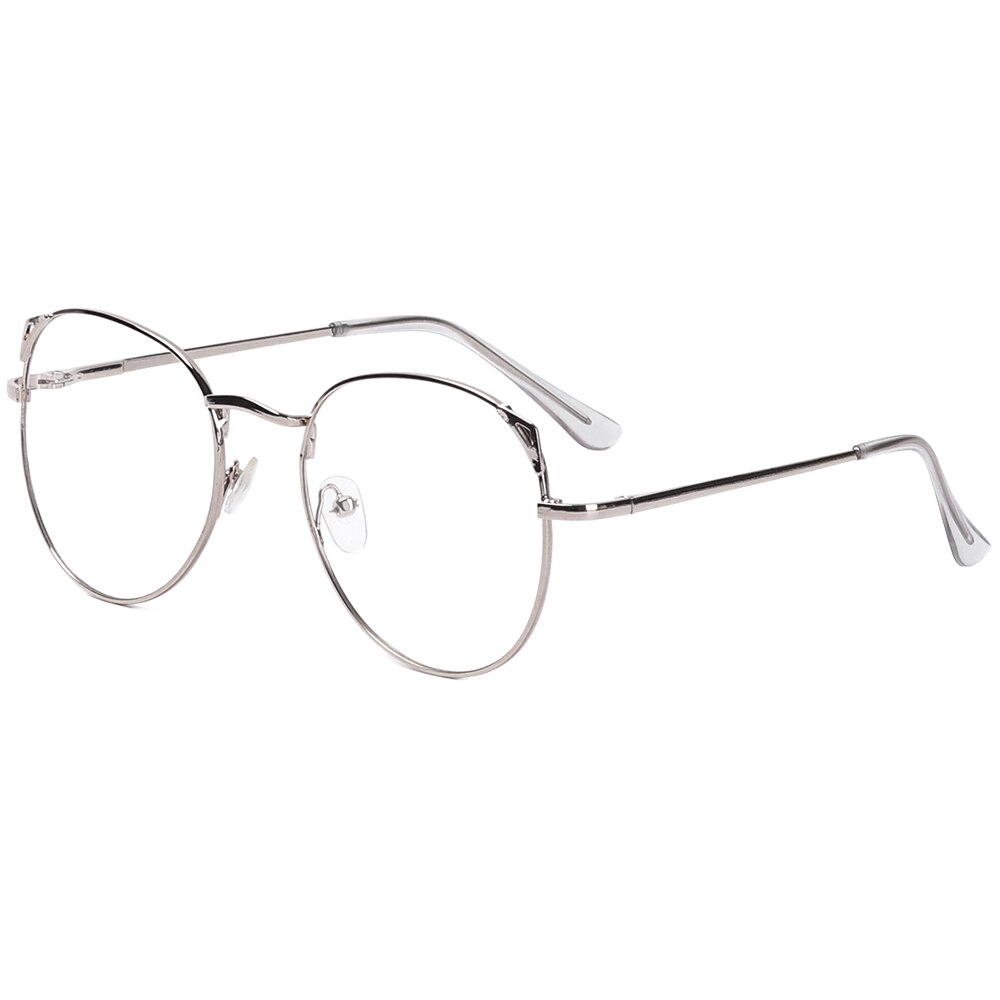 Metal vintage runde briller kvinder mænd oversized briller stel optisk spejl fladt briller synspleje briller: 3- sølv