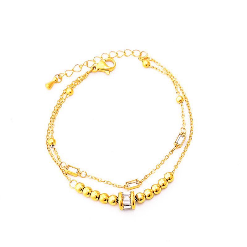 Pulsera de cadena de acero inoxidable 316L para mujer, joyería fina de , cuentas giratorias de circón incrustadas de 2 capas,