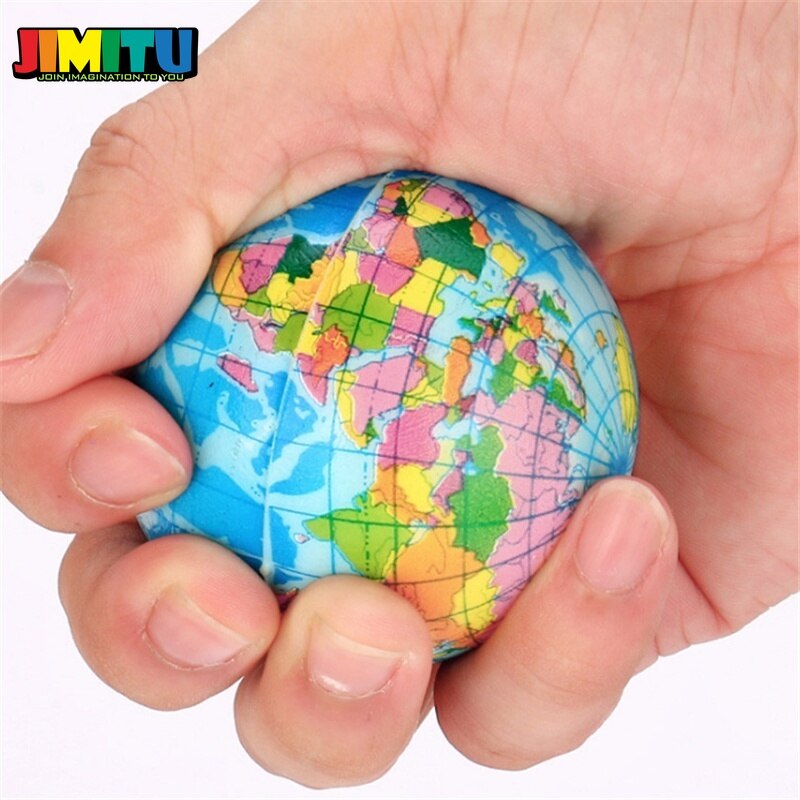 JIMITU divertida pelota de espuma para aliviar el estrés de 63mm con el mapa del mundo, globo Atlas, palma, bola para apretar, Planeta Tierra, divertida pelota antiestrés