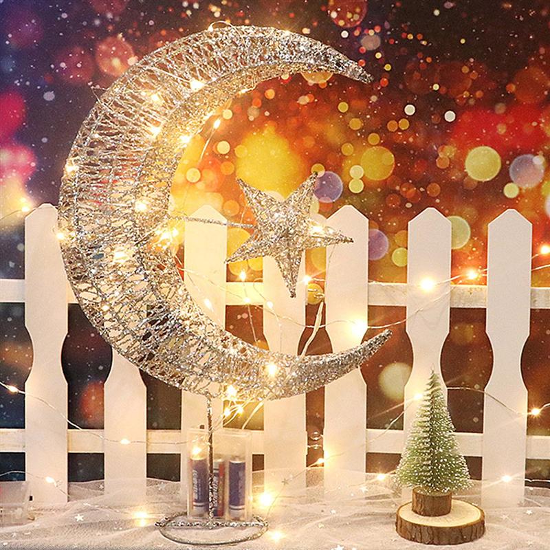 Albero di natale in ferro battuto topper stella scintillante e luna albero di luna decorazioni per la casa articoli per feste albero di luna stella superiore (dorato 20cm)
