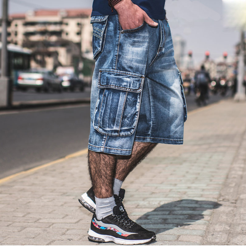 Jeans Männer Sommer Modis Multi-Tasche männer Blau Denim kurze Hose Streetwear verlieren Große Größe Gerade Denim kurze Hose