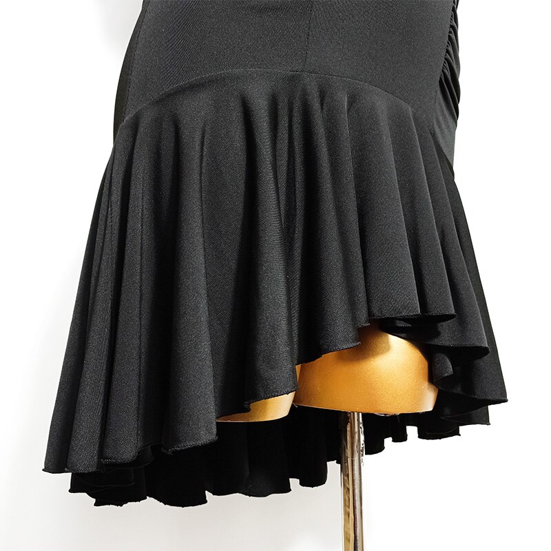 Falda de baile latino para mujer, falda negra plisada Irregular, vestido de práctica de Samba Rumba Tango, Ropa de baile para actuación de adultos VDB2572,