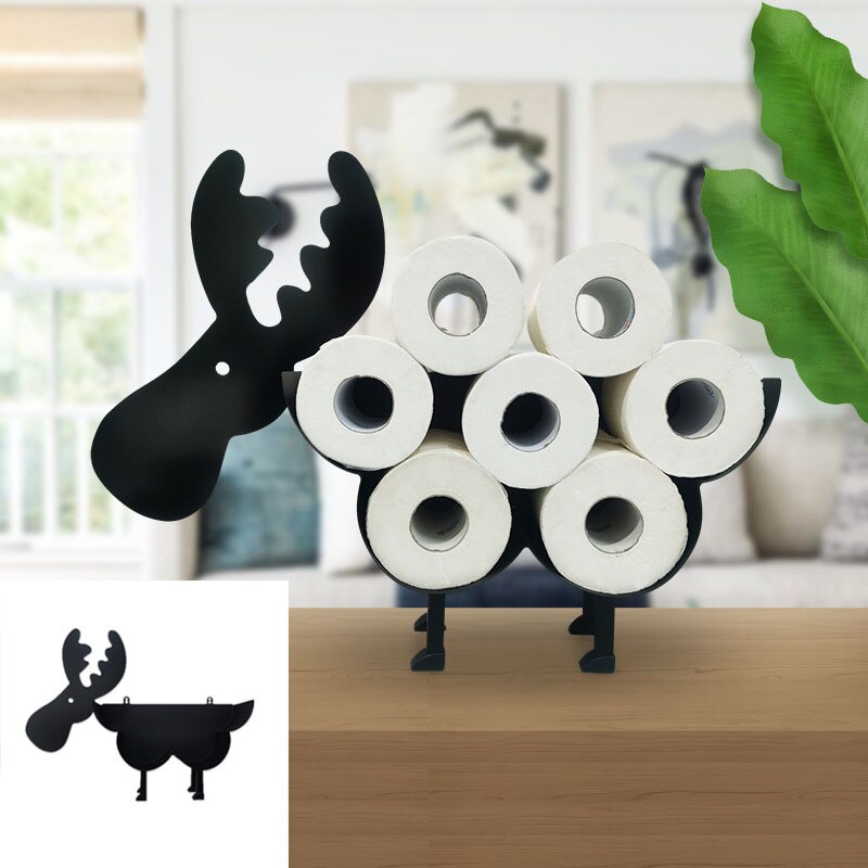 Sheep Cat Dog Roll Holder Wall-mounted Elk Camel Pig Toilet Paper Holder Metal Free-standing Bath Tissue Storage Home Decorative: 002-Elk