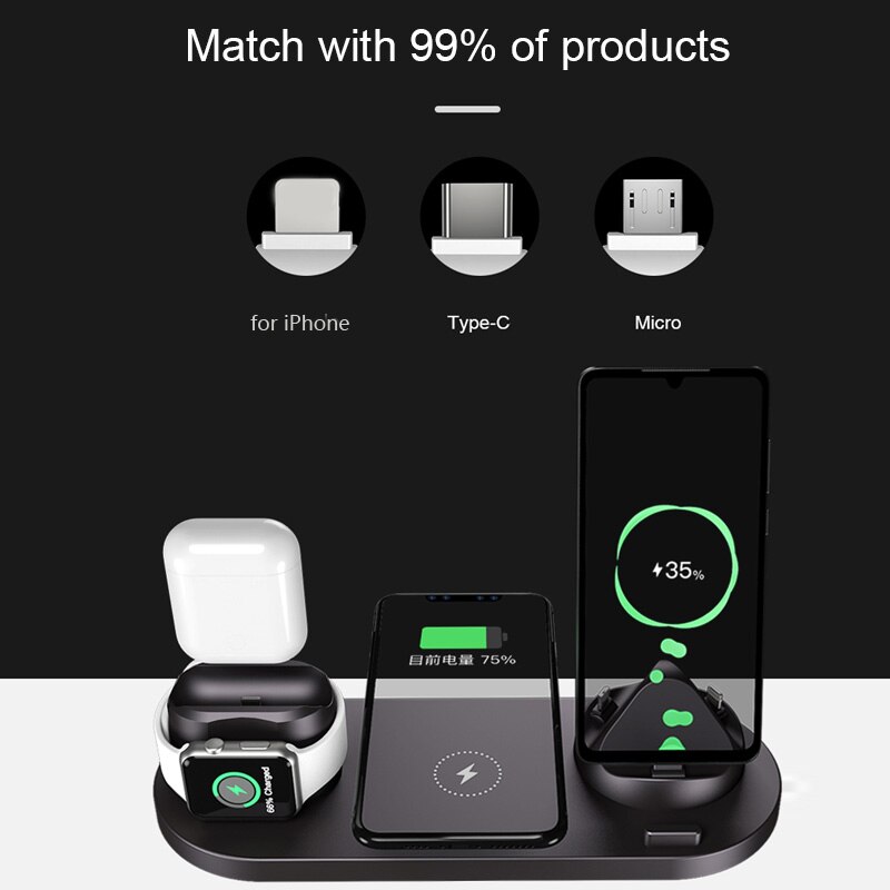 6 in 1 Caricatore Senza Fili 10W Qi veloce caricabatterie per iPhone Airpods CONTROLLO di QUALITÀ 3.0 di trasporto Veloce di Ricarica per Mela orologio Stazione Del Bacino Del Caricatore