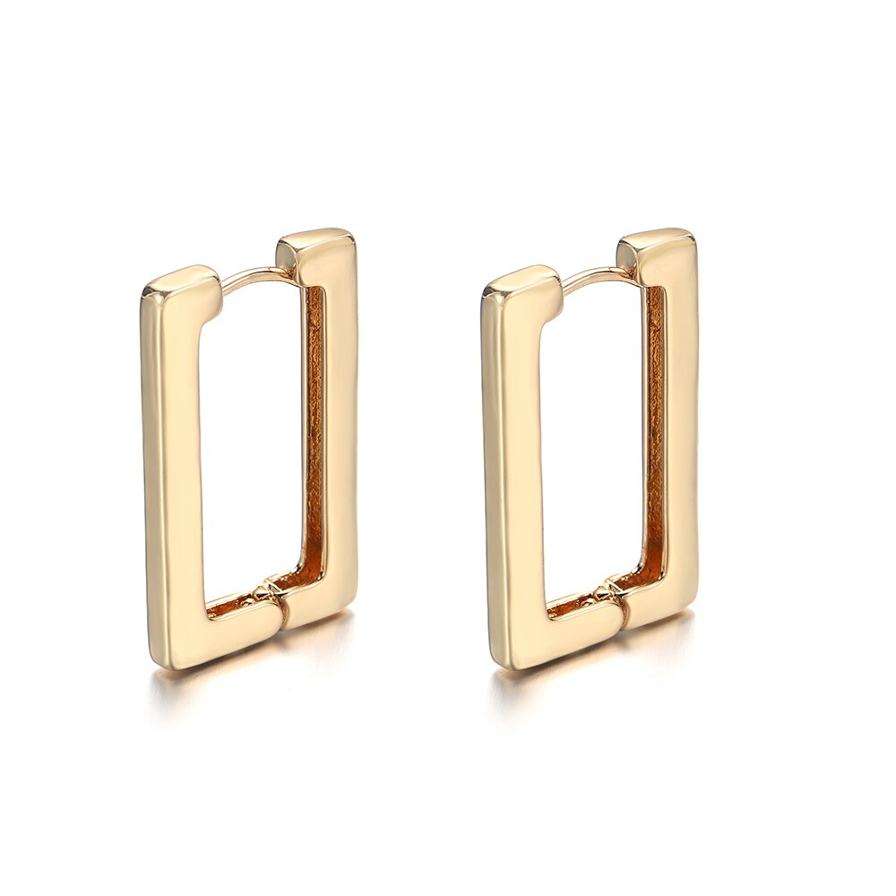 Minimalist Star Rectangle Triangle Geometric Hoop Earrings for Women Gold Color Copper Love Heart Hexagon Earrings Female: Rectangle