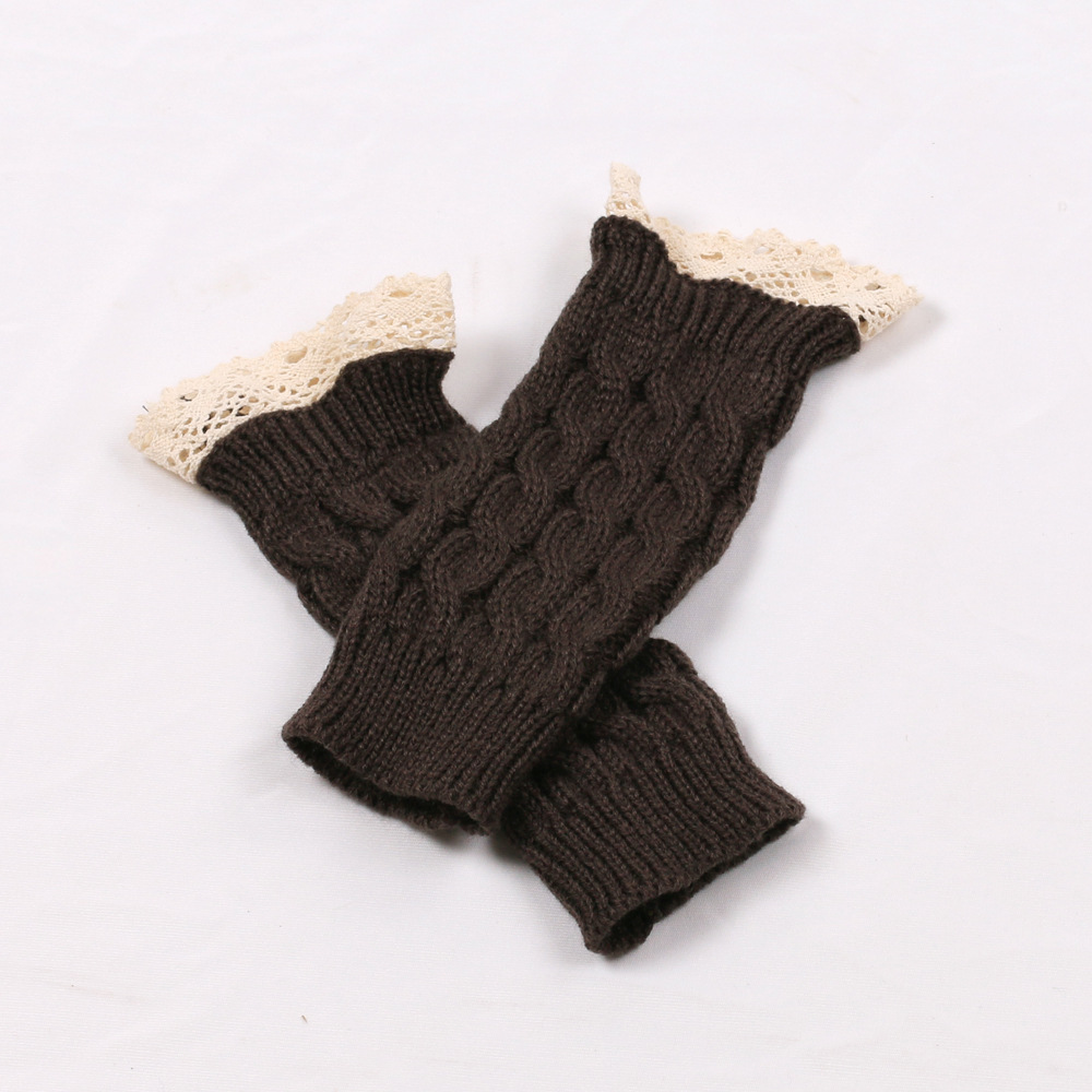 Manchons en laine pour femmes, protège-poignets allongés en dentelle, couleur unie, tricot , gants chauffe-bras, demi-doigt, hiver: dark gray