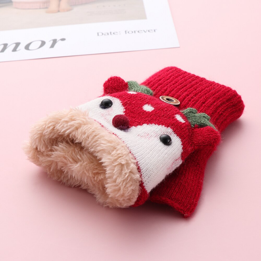 3-7 ans enfants mignon cerf Plus velours rembourré gants dessin animé maternelle bébé à clapet sans doigts gants chauds