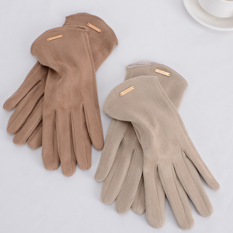 Guantes sencillos y finos para mujer, manoplas de otoño e invierno para mantener el calor con pantalla táctil, tela de ante a prueba de viento