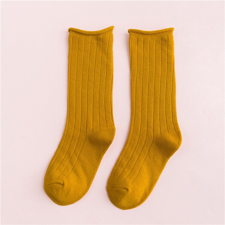 EnkeliBB Korean Style Baby Boy Girls Floor Socks Kids Solid Spring/Summer/Winter Tube Long Socks Toddler tube Sock: Yellow / 4-6Y
