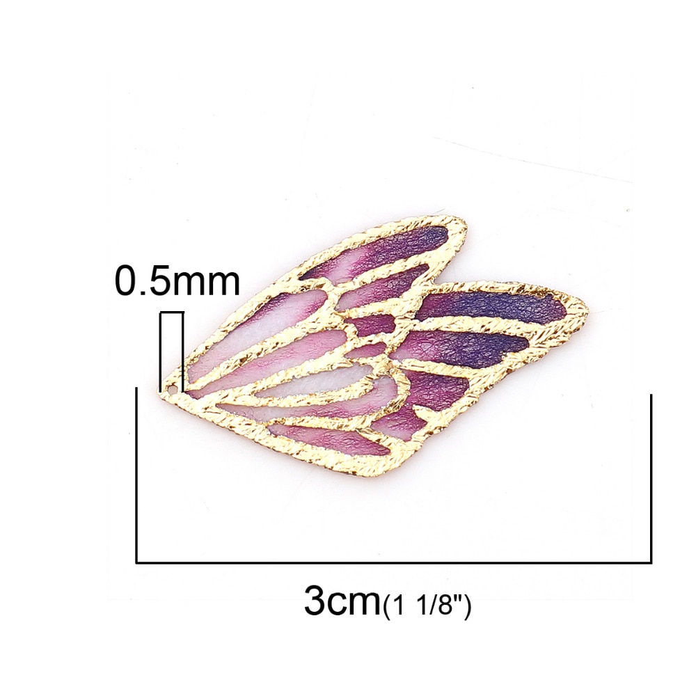 DoreenBeads-colgantes de tela de ala de mariposa, accesorio Multicolor, Morado, azul y verde, 30mm(1 1/8 ") x 18mm( 6/8"), 5 unidades