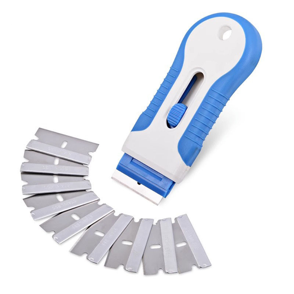 Retractable Razor Blade Scraper With 10 Blades,Safe Adhesive Remover Tool for Labels, Stickers, Decals & Glue Residue KDL-89