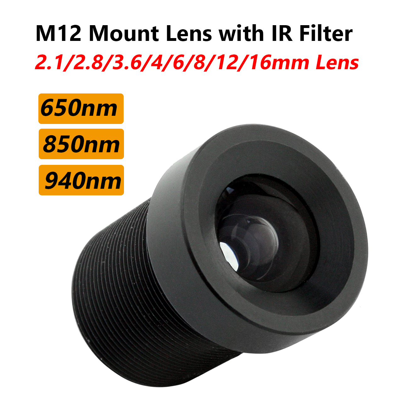 ELP-lente de montaje M12 de con filtro IR, lente CCTV para cámara de seguridad, Usb, 2,1/2,8/3,6/4/6/8/12/16mm, 650nm/850nm/940nm