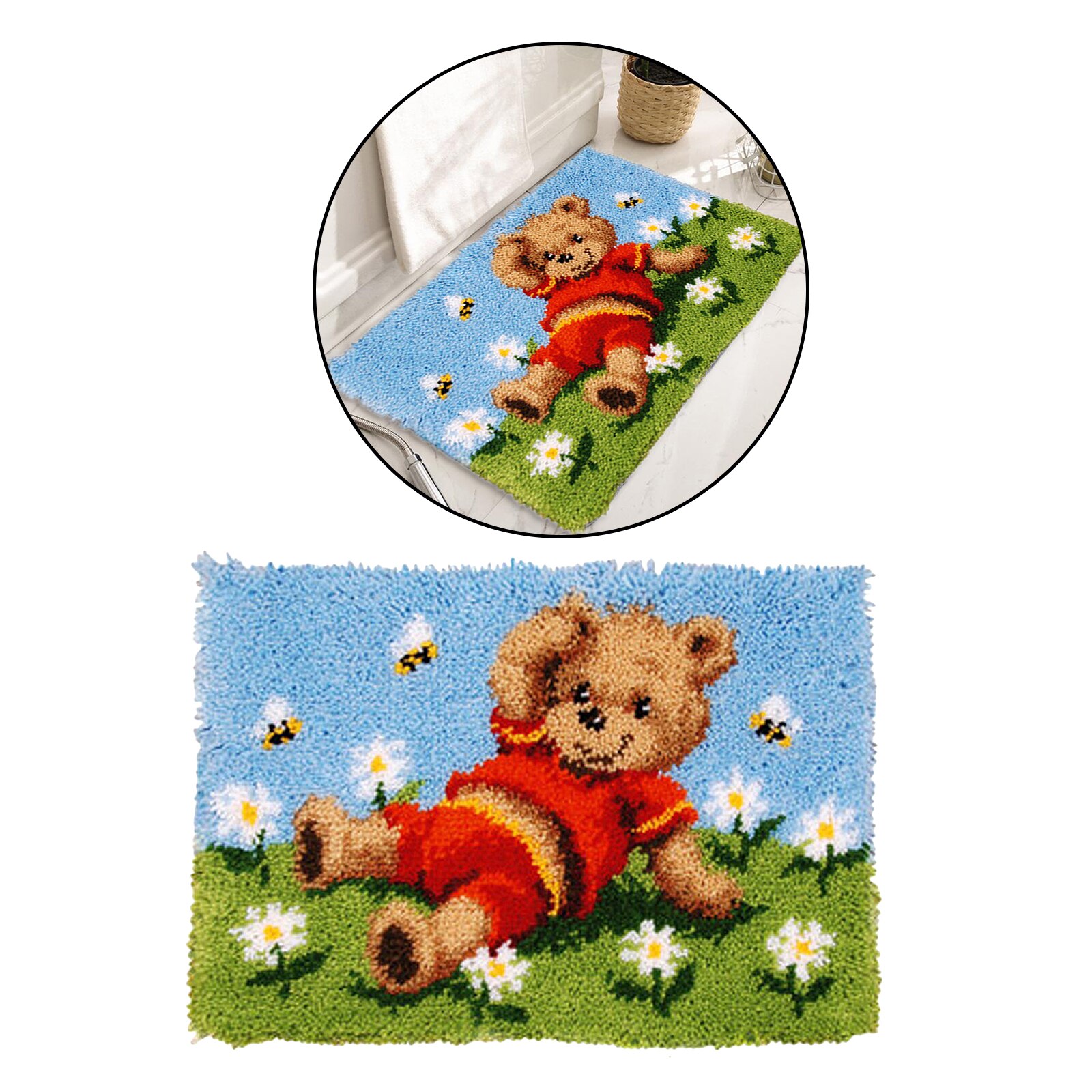 DIY Latch Hook Kit for DIY Embroidery Cushion Carpet Tapestry Rug Making Kits: Bear