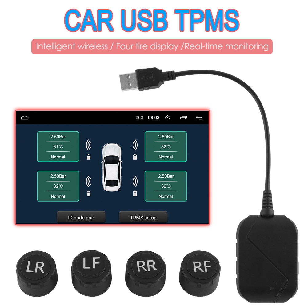 USB 3.0 TPMS for Android Car Radio DVD Player Tire Pressure Monitoring System Built-in APK with Internal External Sensor