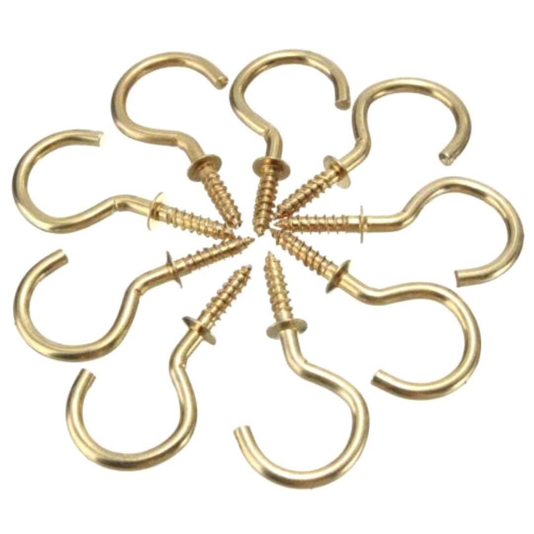 50pcs/lots Brass Cup Hooks Screws Hanger Hook For Picture,Coat,Key Jewelry Display Hanging Hardware 1/2&#39;&#39; /1&#39;&#39; /3/4&#39;&#39; 3 Sizes
