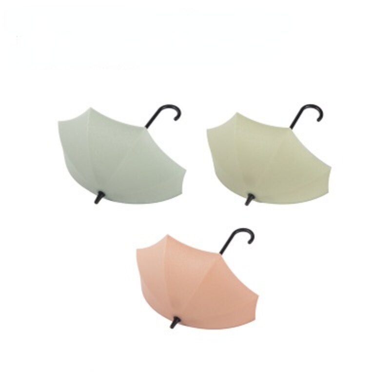 3Pcs Umbrella Shape Hook Wall Hanger Rack Small Items Kitchen Bathroom Wall Mounted Decor Hook Household Multi-purpose Holder: Pink green blue