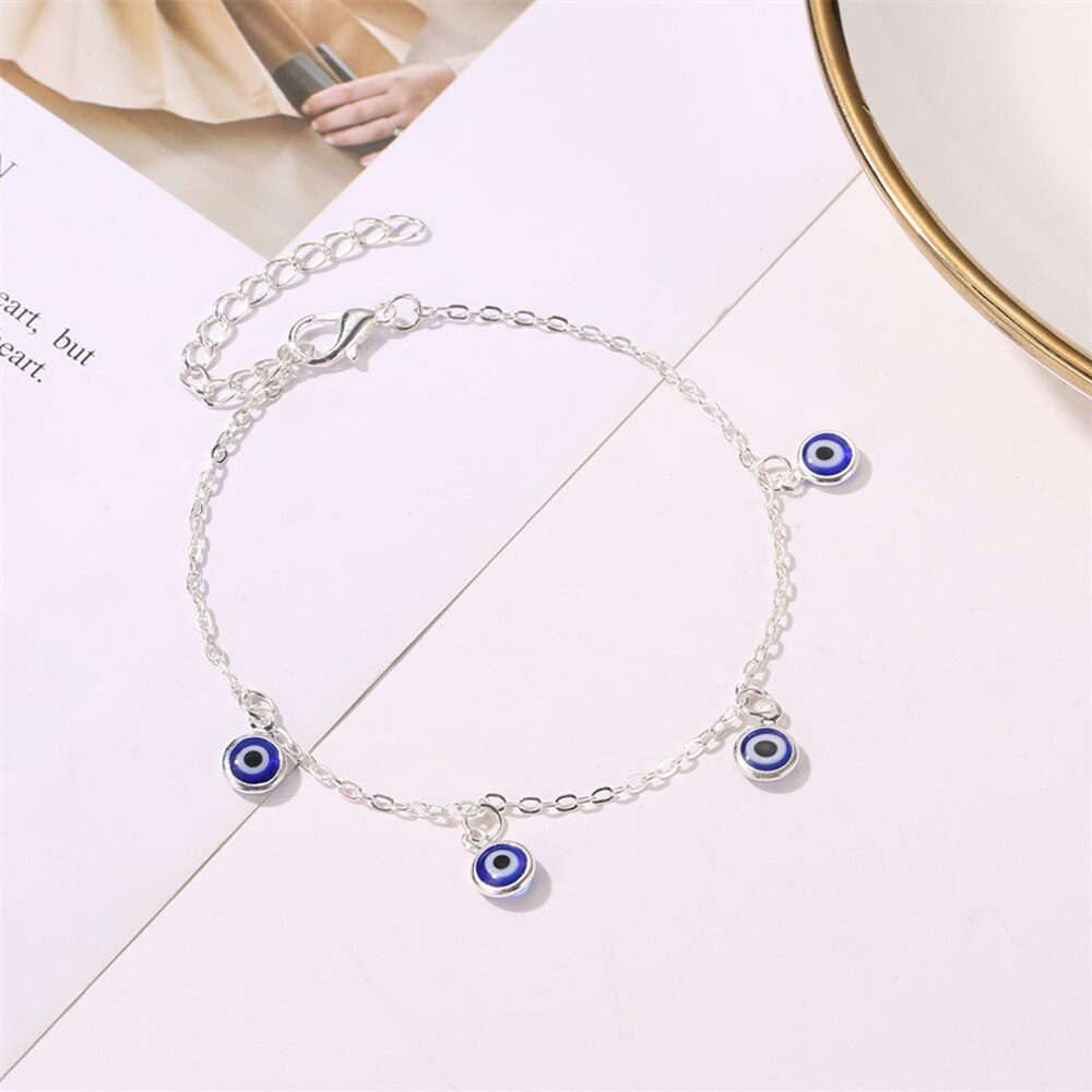 Glück Auge Blau Türkische Bösen blick Fußkettchen Gold Silber Farbe Fuß Kette Knöchel Armbinde Einstellbar für Frauen Mädchen Schmuck LE494