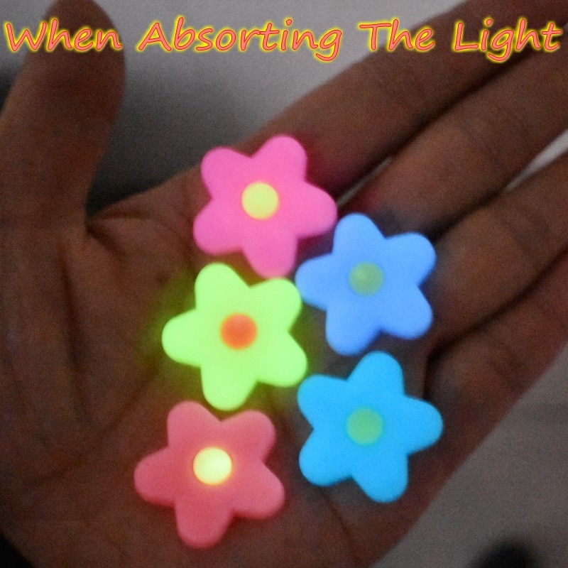 Children 10 PCS Pink/Yellow/Blue/Purple Flowers Fluorescent Shoe Accessory Night Light Bracelet Charms Cool