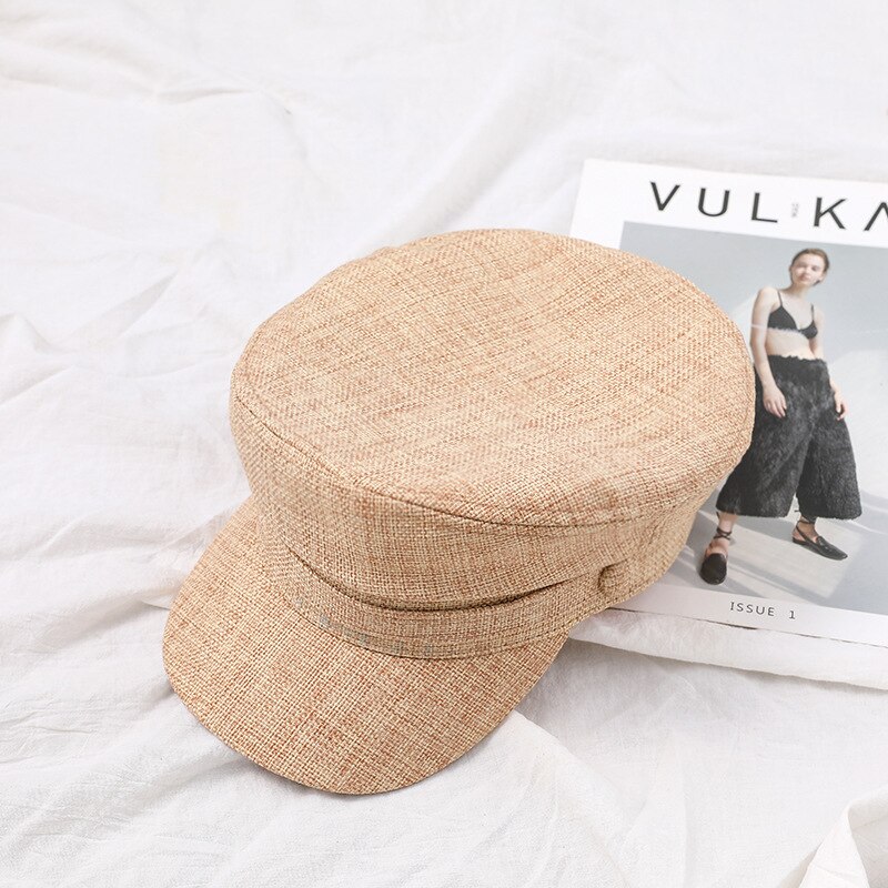 Flat Top Sailor Captain CapSpring Summer Men Women Cap Cotton Linen Beret Men Women Newsboy Cap Artist Painter Beret Cap: turmeric