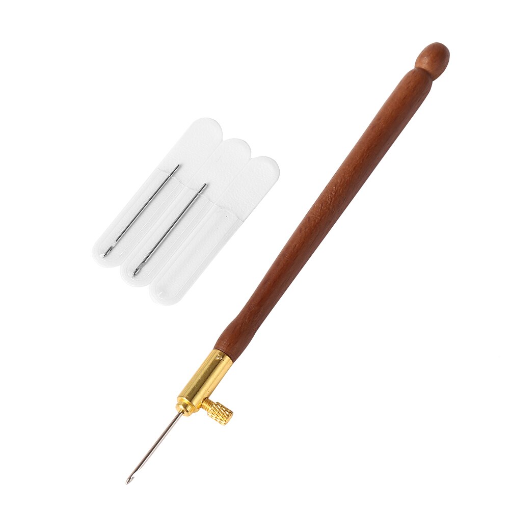 Embroidery Wooden Handle Crochet Hook with 3 Needles French Crochet Embroidery Beading Hoop Sewing Tool Set DIY Craft: B